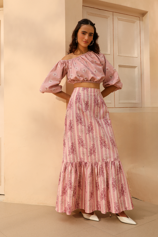 Vanessa - Off-Shoulder Top with Gathered Skirt Co-Ord Set